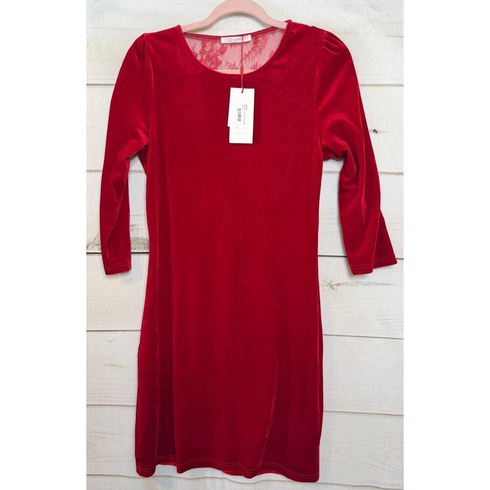 Q2 Red Velvet Dress W Lace Back Sz 10 Holiday‎ Party Winter Formal